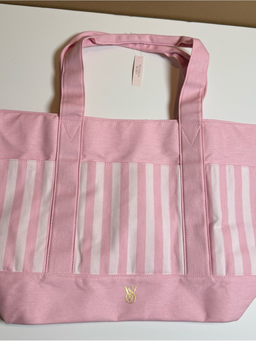NWT Victoria's Secret Heritage Stripe Canvas Tote Bag, Full Zip Pink White